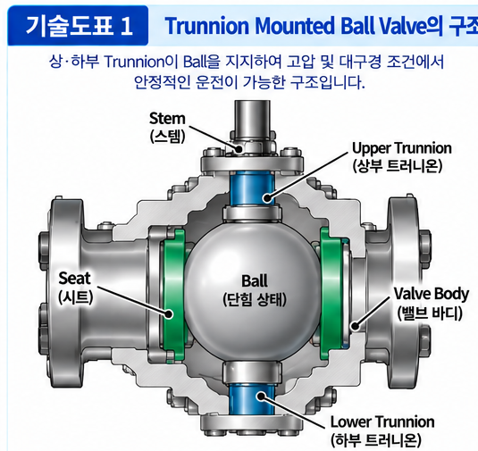 Trunnion Mounted Ball Valve의 DBB 기능 구현 원리 1 Trunnion Mounted Ball Valve의 DBB 기능 구현 원리