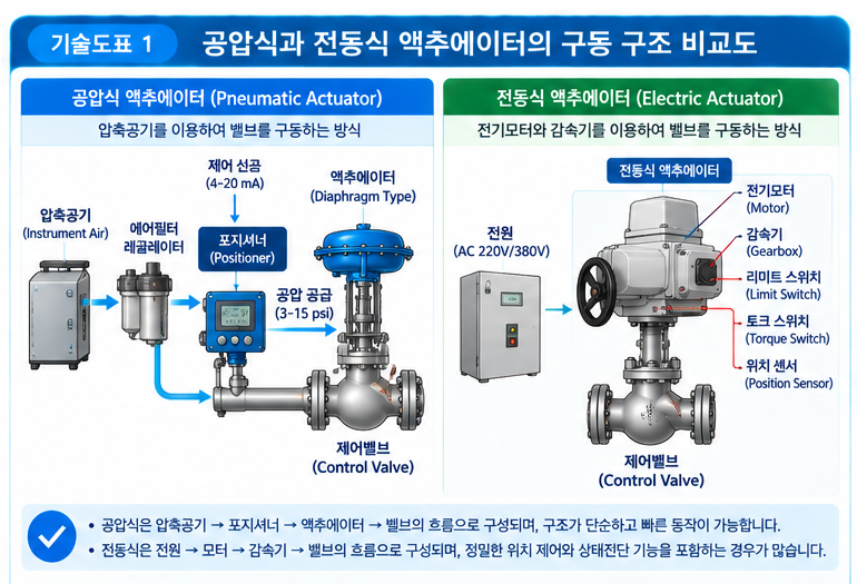 공압식 액추에이터와 전동식 액추에이터의 성능 비교 1 공압식 액추에이터와 전동식 액추에이터의 성능 비교
